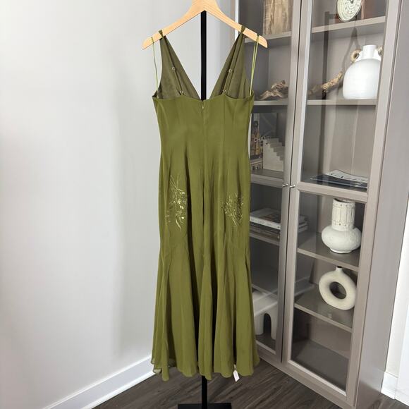 Reformation Ziva Sequin Embellished Olive Green Dress 4 NEW Limited Edition Midi - Picture 5 of 8